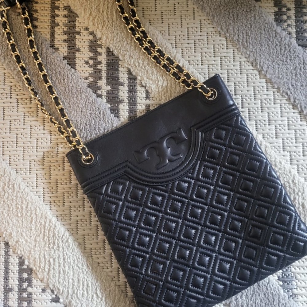 Tory Burch Fleming Diamond-Quilted Swing-Pack Tote Bag - Brass Hardware